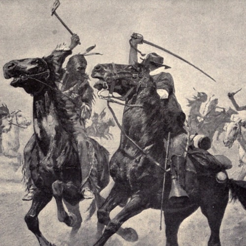 cavalry soldier with saber on horseback 